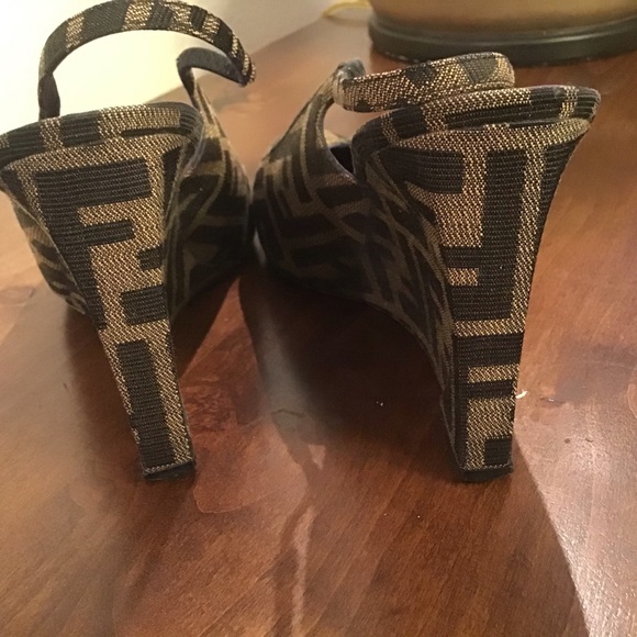 Authentic Fendi Canvas Wedge Slingback Heels - Picture 7 of 10